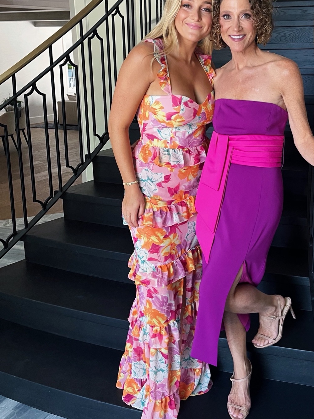Wayf Pink and Orange Floral Ruffle Maxi Dress - Picture 3 of 4